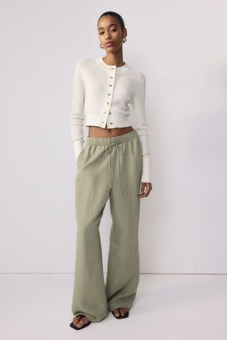 Linen-Blend Pull-On Trousers