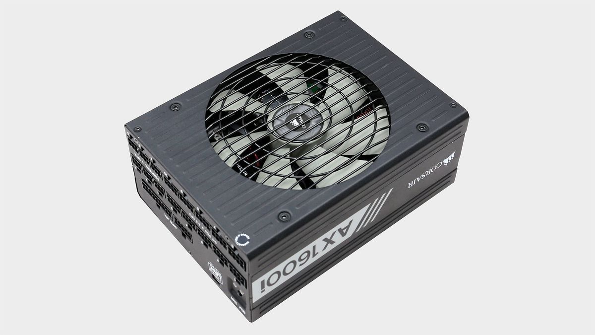 Corsair AX1600i power supply with cables.