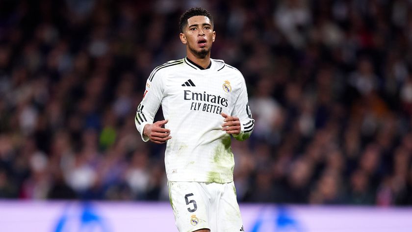 Jude Bellingham of Real Madrid looks on during a La Liga match 