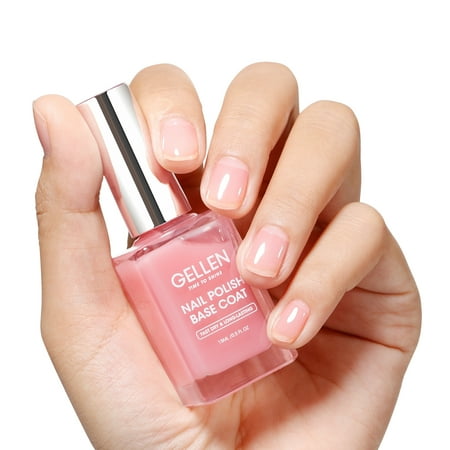 Gellen Nude Pink Base Coat for Regular Nail Lacquer, Quick Air Dry Long Lasting No Wipe Glossy Nail Base Coat for Manicure Salon, Chip Resistant, No Uv Lamp Needed, 15ml