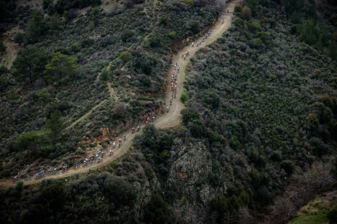An aerial view of the peloton