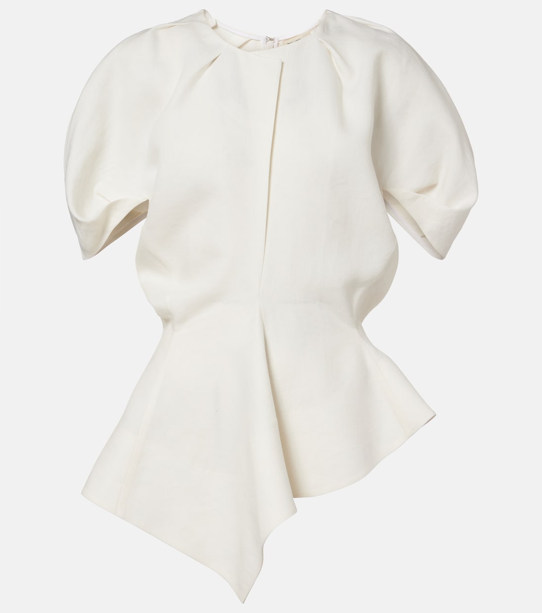 Rumi Peplum Linen-Blend Top in White - Khaite