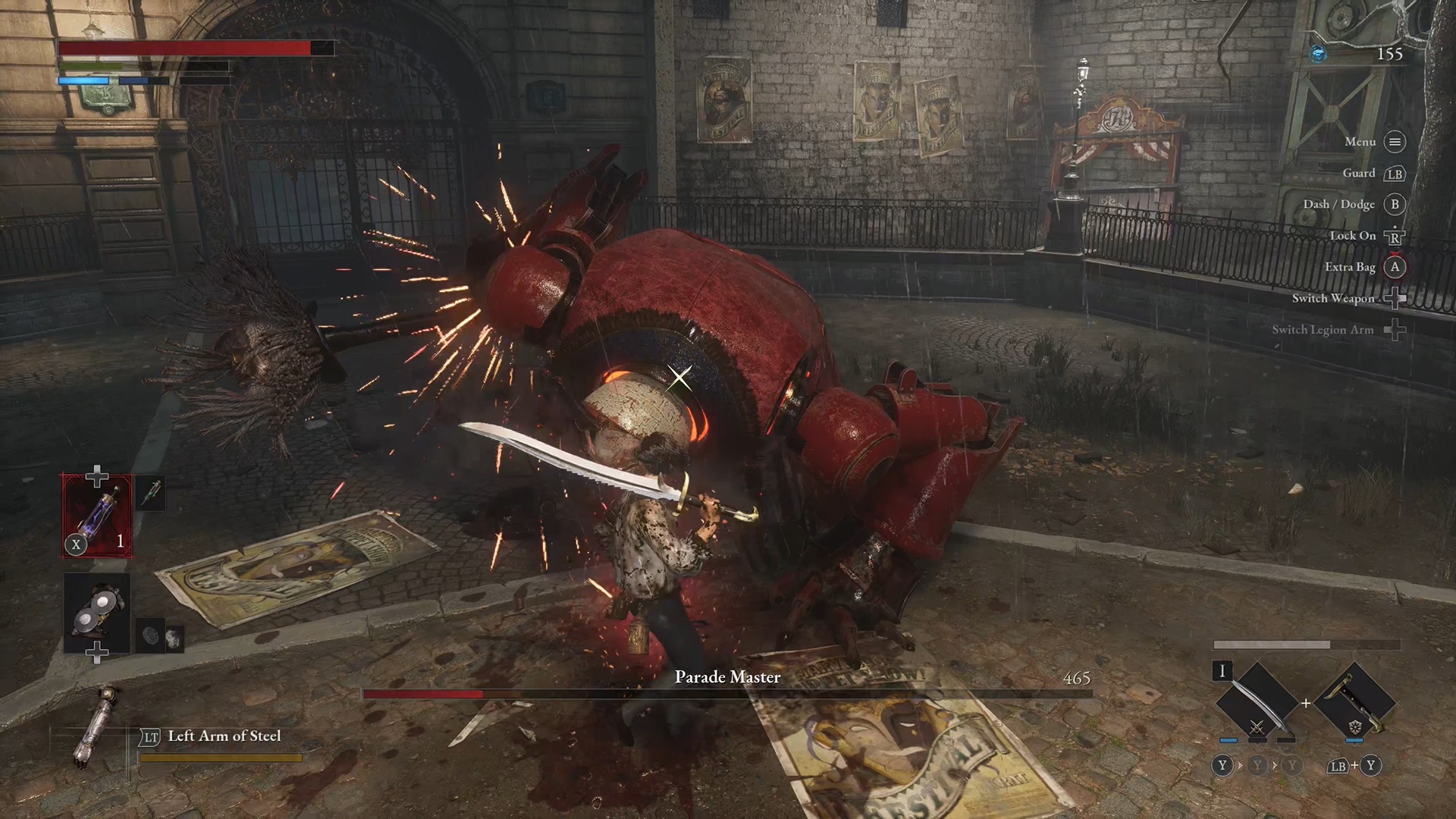 Captura de pantalla de Lies of P en el juego del jugador derrotando a Parade Master