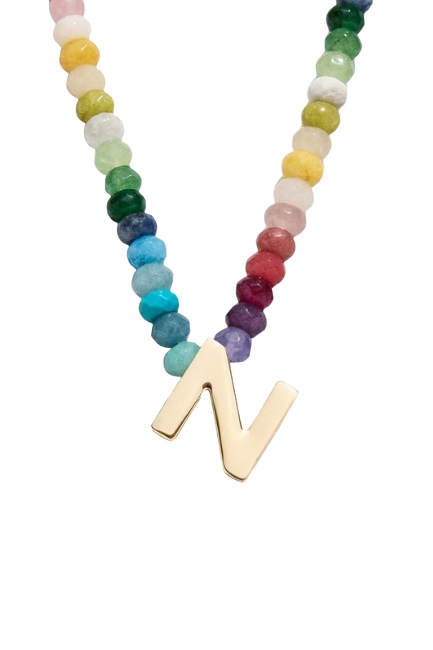 Semi-Precious Block Initial Necklace - Multi