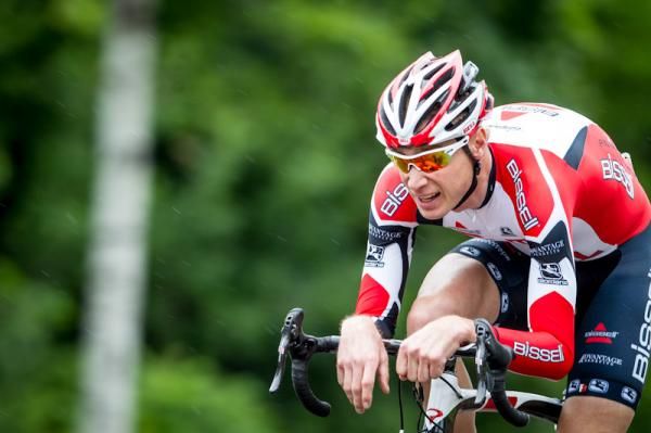 Chris Baldwin (Bissell) trying to stay as aero as possible.