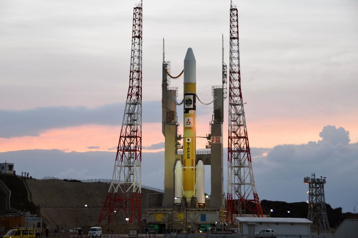 A file photo of a Japanese H-IIA rocket built by Mitsubishi Heavy Industries atop its launch pad at Tanegashima Space Center in southern Japan in 2016. An H-IIA rocket launched Japan&#039;s Information Gathering Satellite Radar 5 mission on March 16 EDT (early