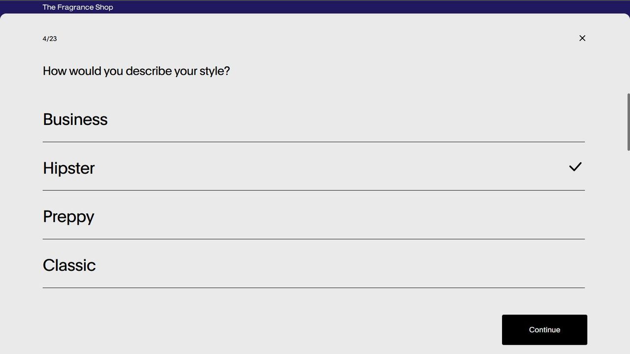 Screenshots of the order process for the EveryHuman AI fragrance
