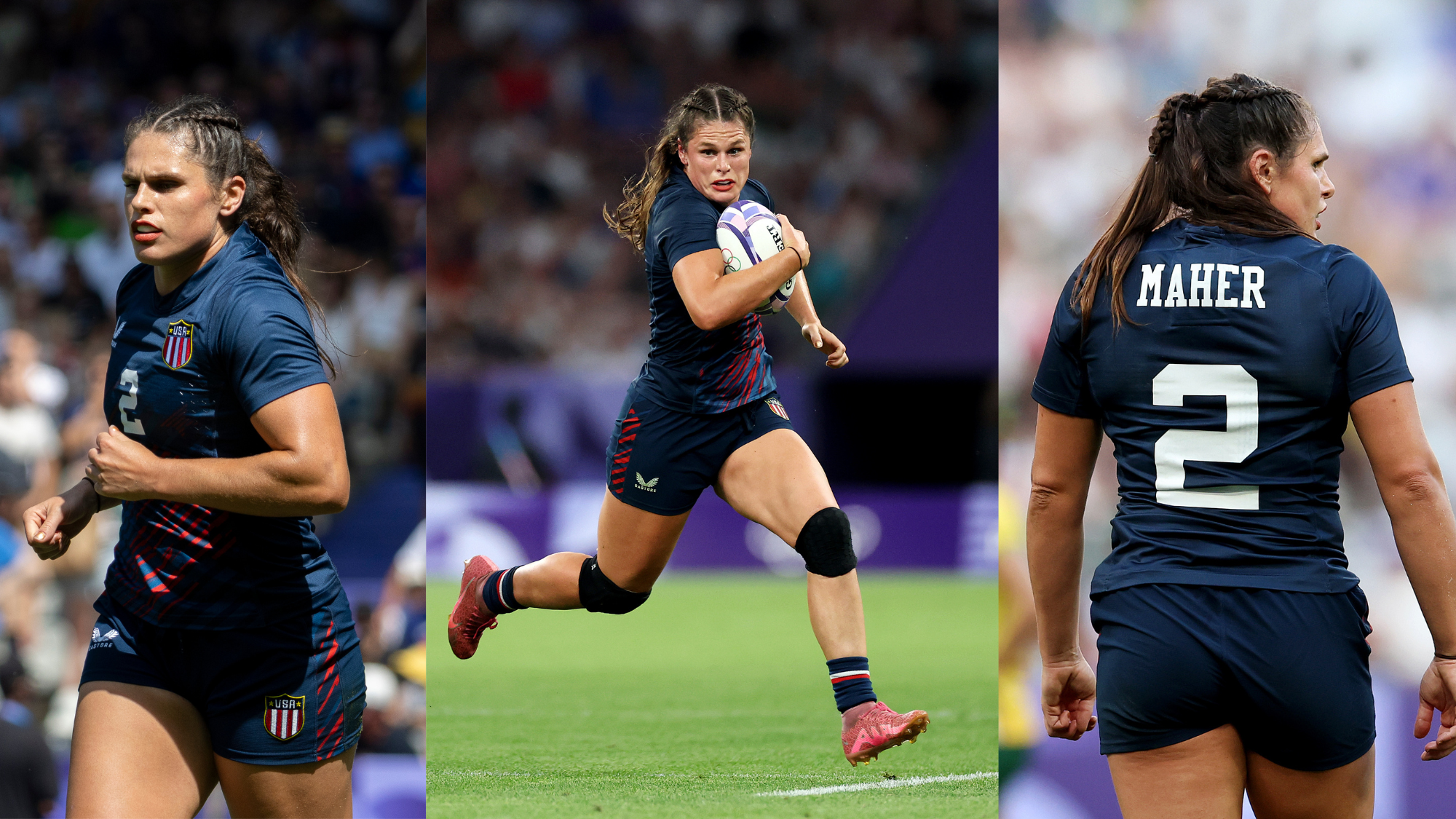 Ilona Maher playing rugby.