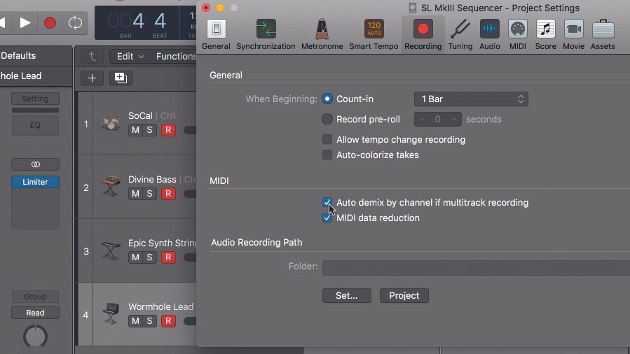 How to record in Logic Pro using the Novation SL MkIII's onboard