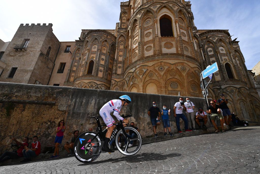 Alex Dowsett (Israel Start Up Nation) in action in the opening time trial at the Giro d'Italia
