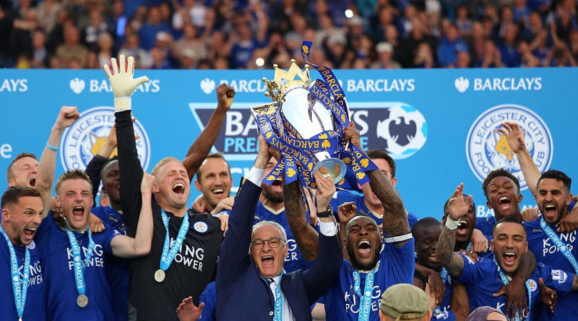 Leicester Premier League title celebrate with the title in 2015/16 held aloft by Claudio Ranieri and Wes Morgan Arsenal