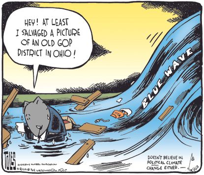 Political cartoon U.S. Midterm elections blue wave GOP Ohio