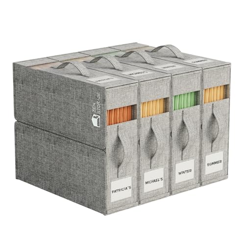 4pack Sheet Organizers for Linen Closet - King/queen Size Bedding Storage Boxes With Clear Window, Foldable & Dustproof Linen Organizer for Blankets & Sheet Sets,grey