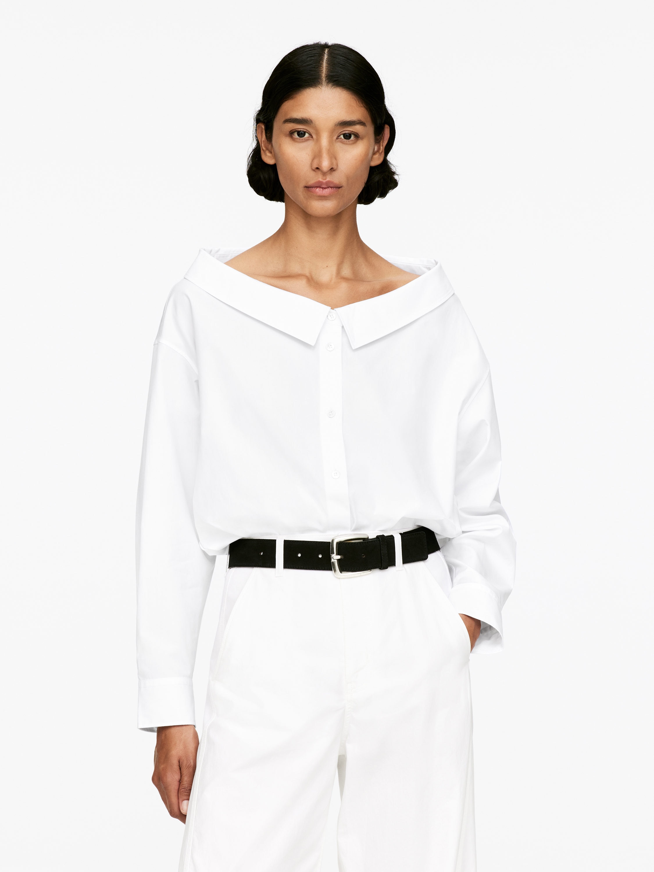 Open-Neck Blouse &amp;ndash; White &amp;ndash; Women &amp;ndash; Arket Gb