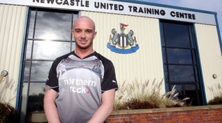 NEWCASTLE-UPON-TYNE, UNITED KINGDOM - FEBRUARY 02: Stephen Ireland of Newcastle United poses for a photograph after signing on loan until the end of the season at the club training ground on February 2, 2011 in Newcastle-upon-Tyne, England. (Photo by Ian Horrocks/Newcastle United via Getty Images)