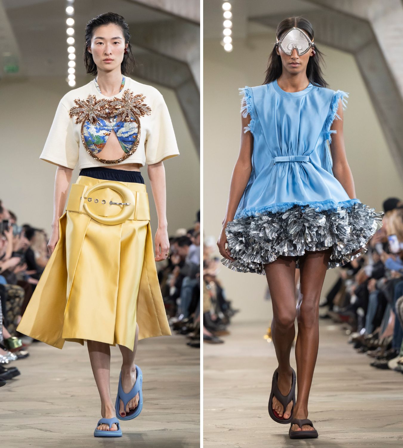 two models walking the runway for the rabanne ss26 show
