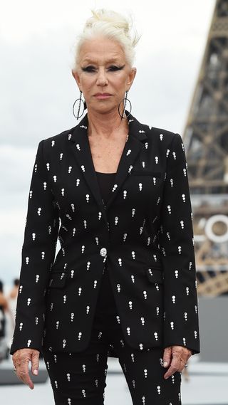 Helen Mirren wearing a patterned suit