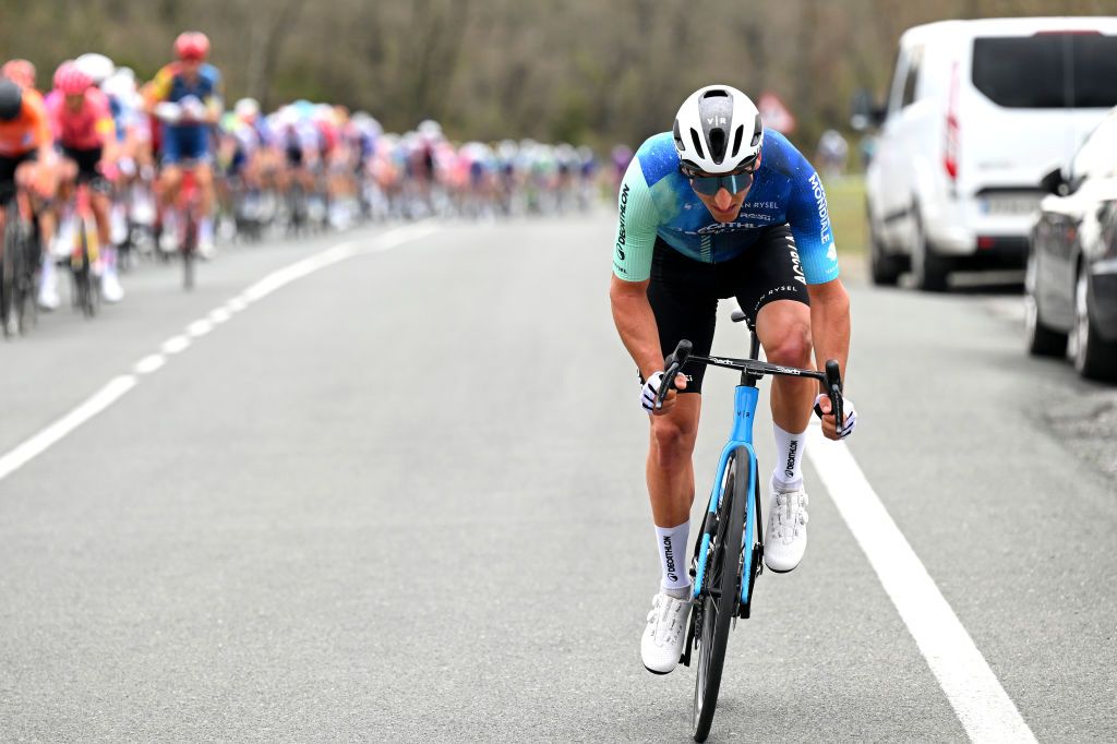 AMOREBIETA ETXANO SPAIN APRIL 05 Nans Peters of France and Decathlon AG2R La Mondiale Team attacks during the 63rd Itzulia Basque Country 2024 Stage 5 a 1759km stage from VitoriaGasteiz to AmorebietaEtxano UCIWT on April 05 2024 in AmorebietaEtxano Spain Photo by Tim de WaeleGetty Images