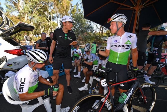 Dimension Data's Michael Valgren gets a drink at the end of the 2019 Down Under Classic
