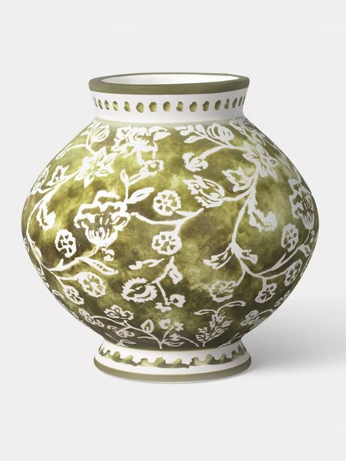 Short Floral Painted Ceramic Vase Green &ndash; Threshold&trade;