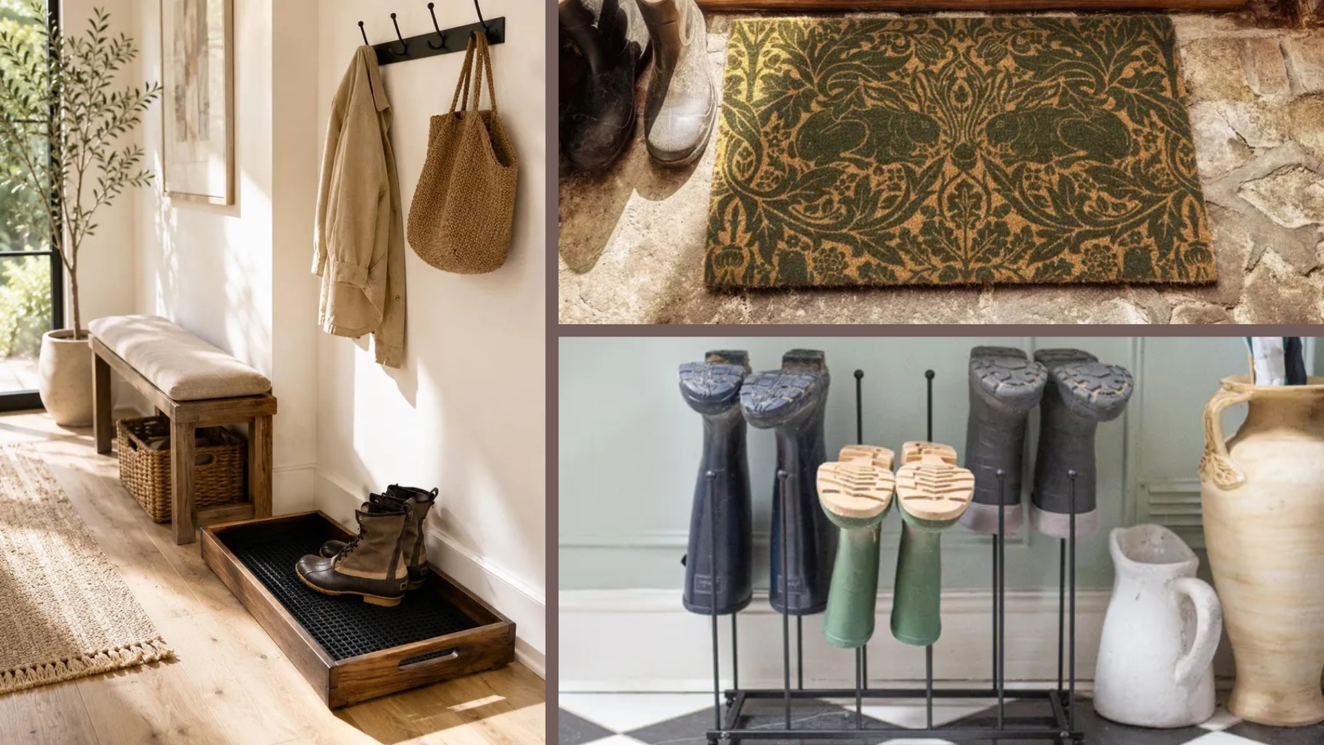 Boot storage, doormat, and a boot tray - all autumn hallway organisers and storage solutions