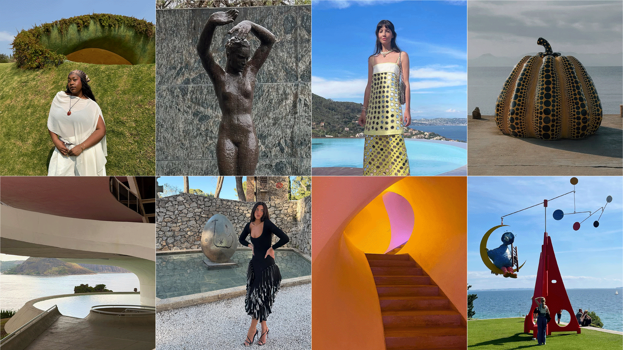 a collage of art landmarks including museums, galleries, and homes worth traveling for