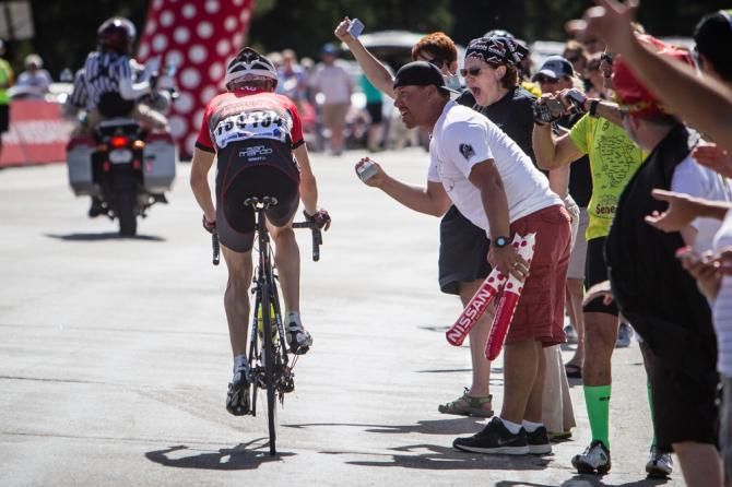 Tyler Wren (Jamis-Hagens Berman) gets encouragement from fans as he gets to the final KOM.