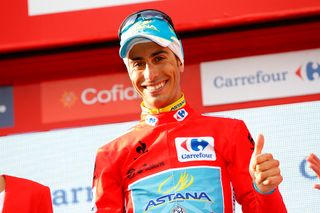 Fabio Aru (Astana) in the 2015 Vuelta's red jersey after stage 11.