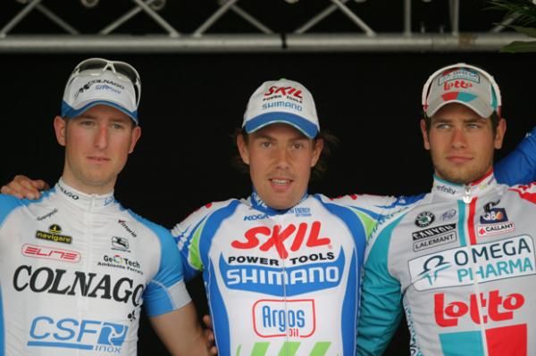 The podium: Sacha Modolo, Kenny Van Hummel and Adam Blythe