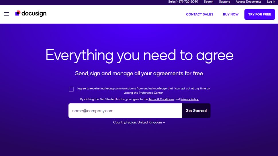 Website screenshot of DocuSign (October, 2025)