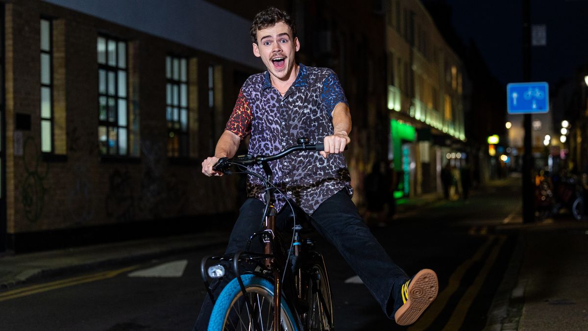 DJ Woody Cook on a bike for London bike rave