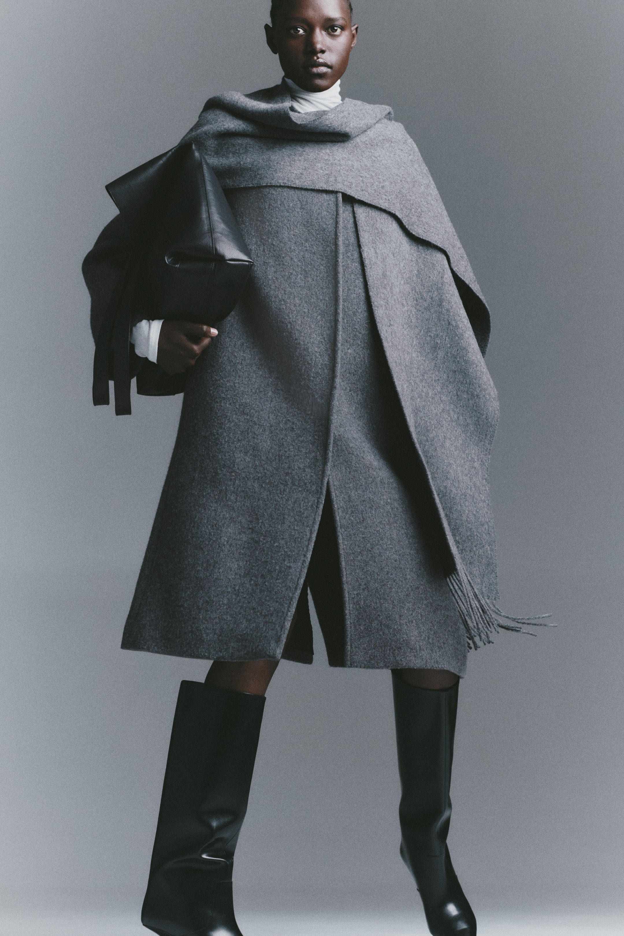 Scarf-Detail Wool-Blend Coat - Light Beige/checked