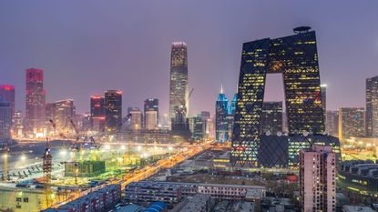 The Beijing skyline at dusk.