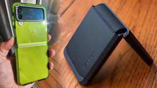 Beste Samsung Galaxy Z Flip 4 2022 Hüllen 16 Samsung Galaxy Z Flip 4 in CASETiFY Y2K Studio Impact Hülle in Sheer Kiwi und Spigen Tough Armor Hülle