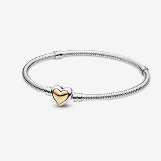 Domed Golden Heart Clasp Snake Chain Bracelet from Pandora