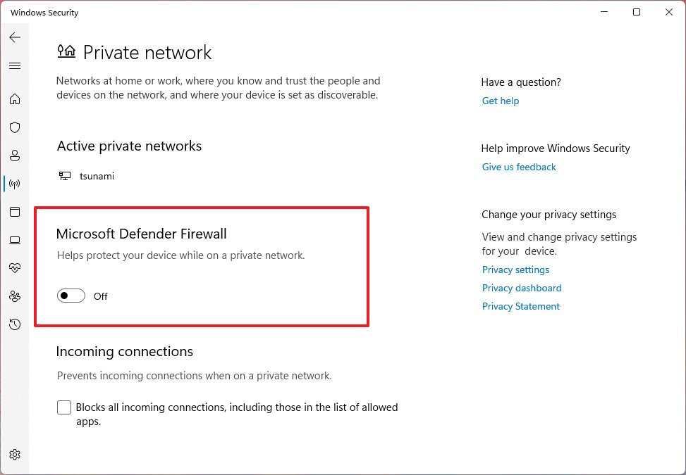 Disable firewall on Windows 11