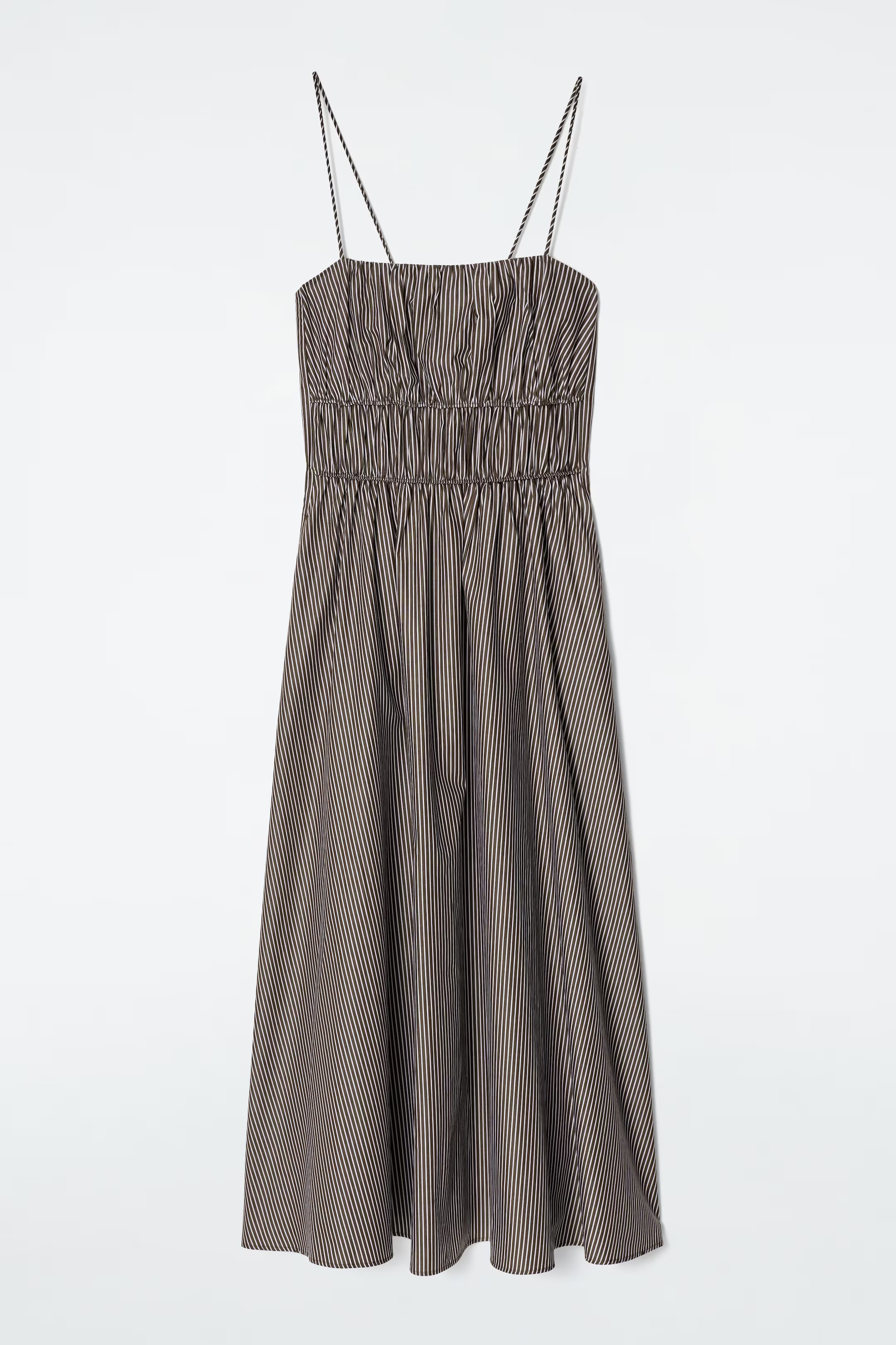 COS, Striped Gathered Waist Midi Dress