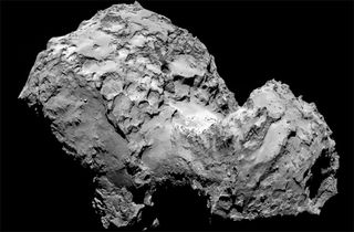 From a distance of 177 miles, or 285 km, Rosetta catches a view of comet 67P/Churyumov-Gerasimenko as it begins its mission in August 2014.