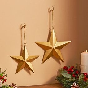 Pack of 2 Metal Star Hanging Decorations