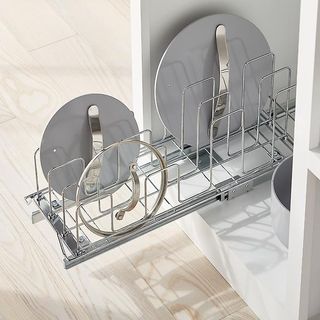 chrome pull out pot lid organizer
