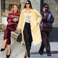 Stylish women wearing winter pants and coats