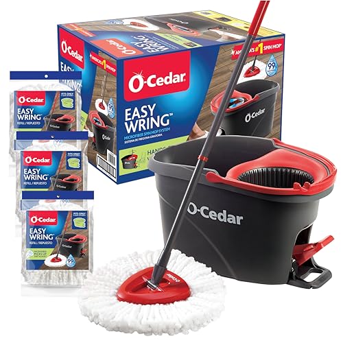 O-Cedar Easywring Microfiber Spin Mop &amp;amp; Bucket Floor Cleaning System With 3 Extra Refills