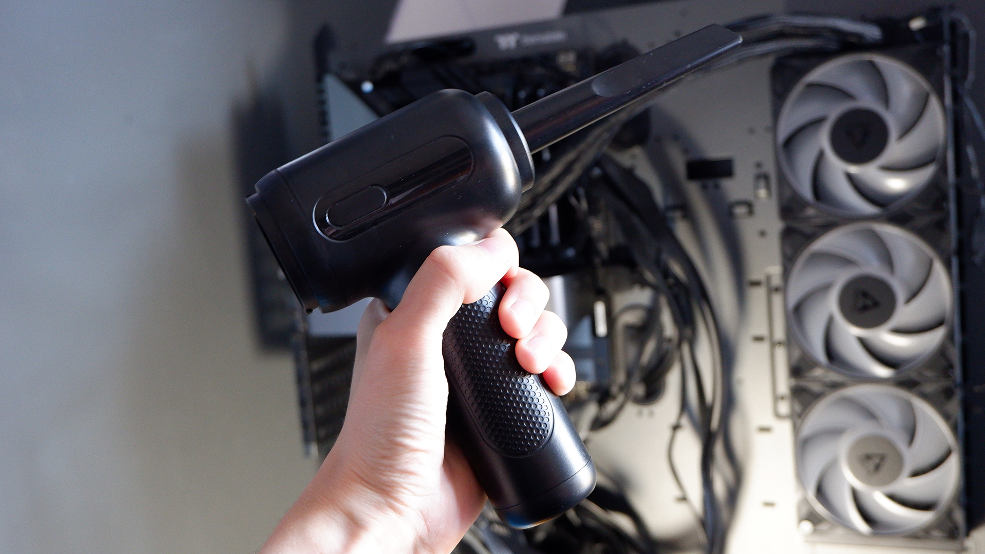 An air blower to get rid of dust and hairs from a gaming PC.