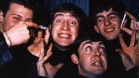 The Beatles posed in Hamburg, Germany during their residency at The Star Club in May 1962. Left to right: Pete Best, John Lennon (1940-1980), Paul McCartney and George Harrison (1943-2001). 