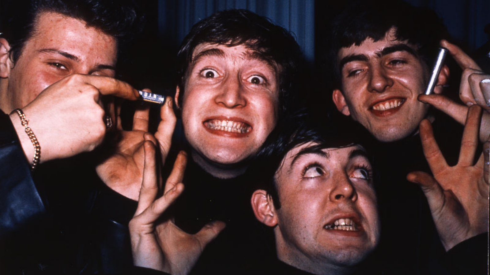 The Beatles posed in Hamburg, Germany during their residency at The Star Club in May 1962. Left to right: Pete Best, John Lennon (1940-1980), Paul McCartney and George Harrison (1943-2001).