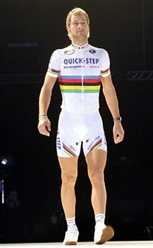 World champ Tom Boonen struts his stuff on the catwalk.