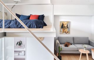 a loft bedroom in a small apartment