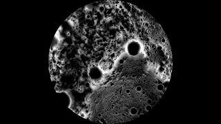 Maps of the lunar poles show how much sunlight specific regions receive in a lunar year. White areas have constant sunlight while black areas are in permanent shadows.