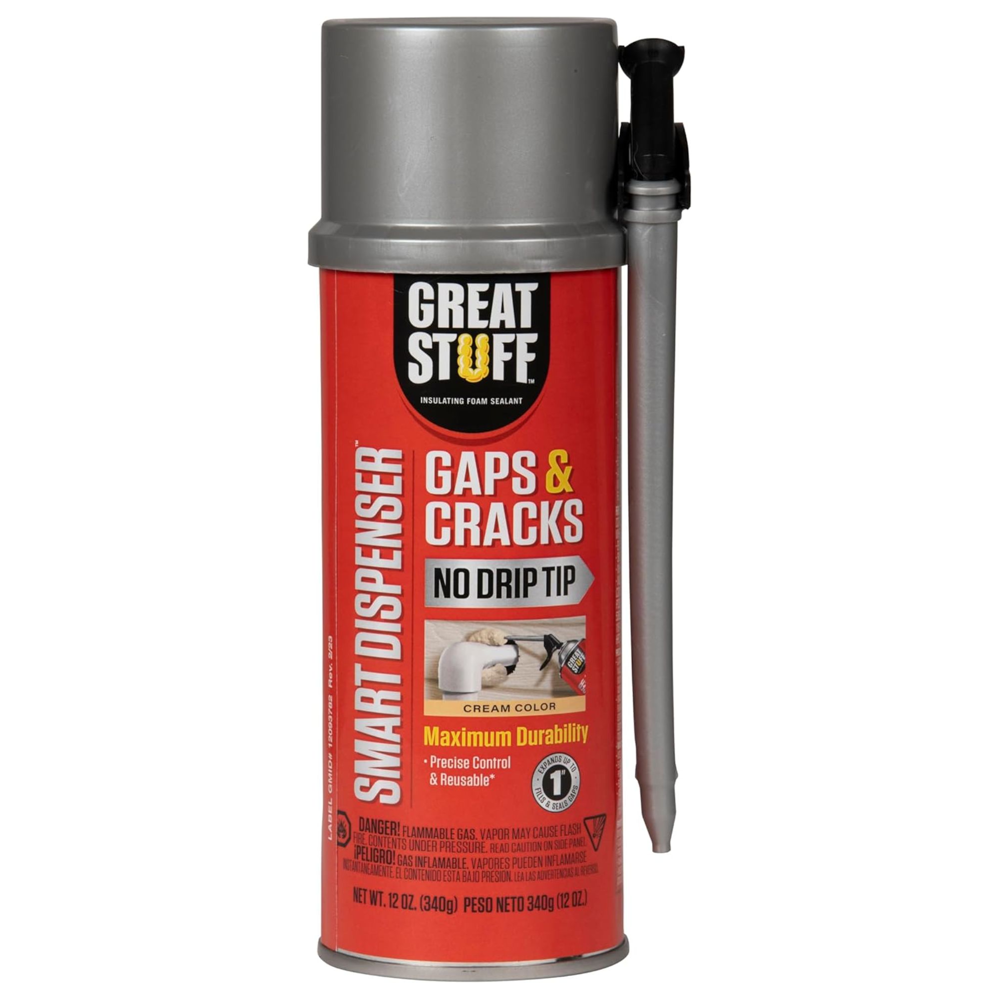 A red can of Great Stuff expanding foam spray