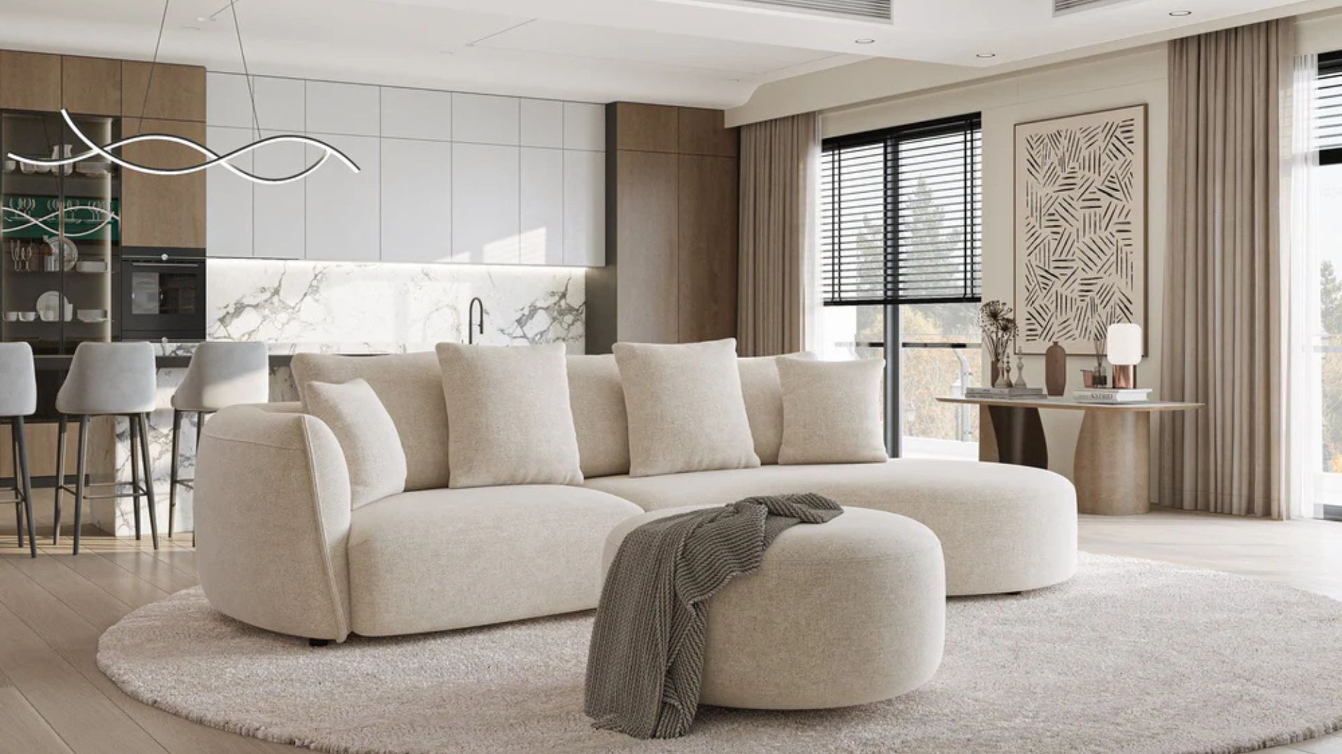 Carmen Medium Left Corner &amp;amp; Footstool Set - Parchment Beige